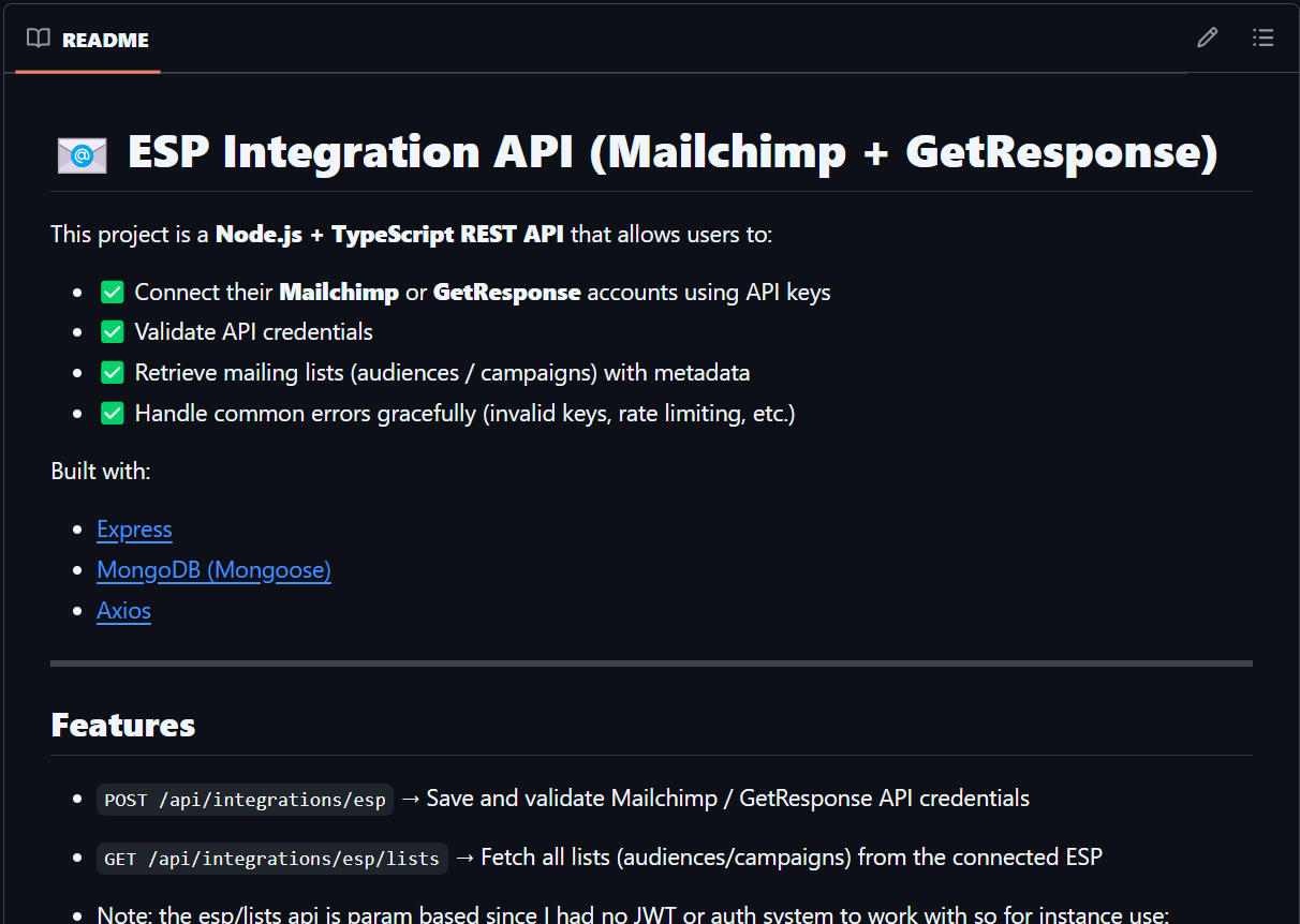 ESP Integration API screenshot 1